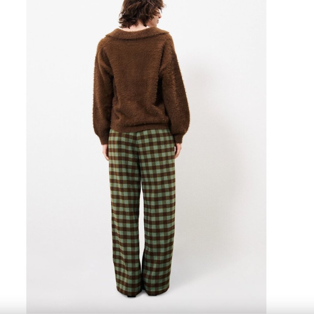 FRNCH Paris High Waisted Wide Leg Plaid Buffalo Check Pleated Trousers Pants L - Picture 3 of 13